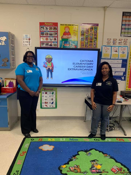 Two of NSBE MP members participating in Career Day at Catoma Elementary, a Montgomery Public School